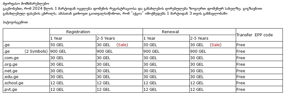GE დომენი გაძვირდა 50 ლარი
